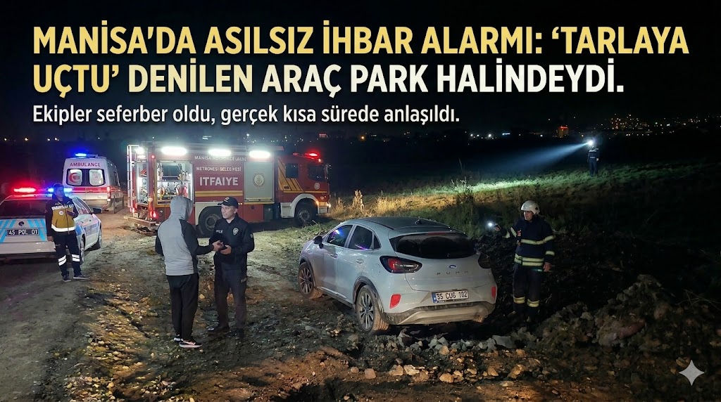 MANİSA'DA "TARLAYA ARAÇ UÇTU" İHBARI EKİPLERİ ALARMA GEÇİRDİ