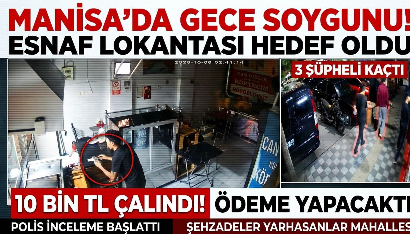 Manisa'da  Lokantaya Camdan Giren 3 şüpheli Kasadan 10 bin lira çaldı