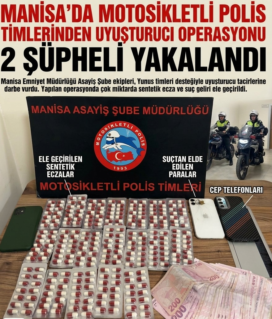 MANİSA'DA MOTOSİKLETLİ POLİS TİMLERİNDEN UYUŞTURUCU OPERASYONU: 2 ŞÜPHELİ YAKALANDI